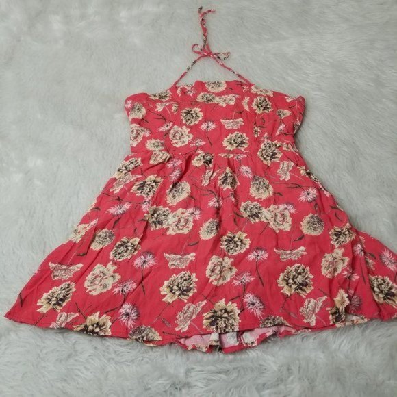 Flynn Skye Red Firework Floral Mini Halter Open Tie Back Dress Medium - Picture 4 of 12